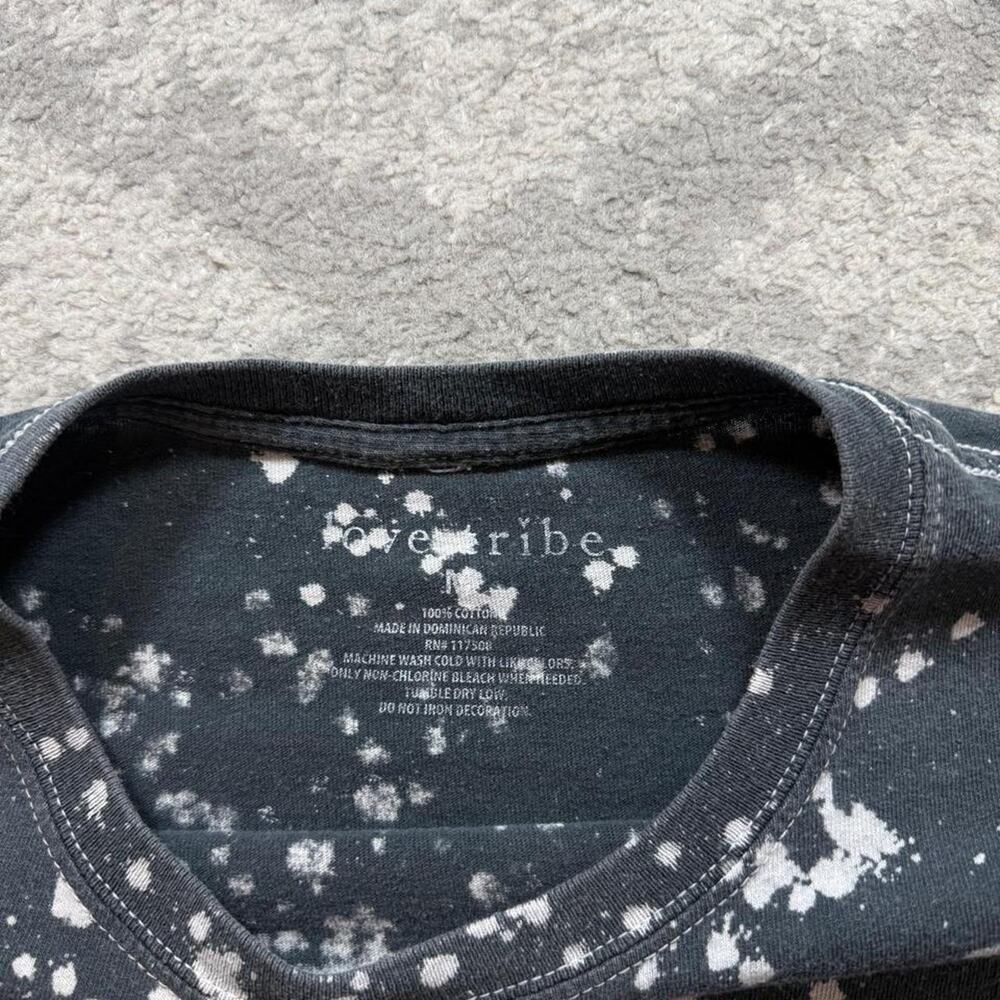 Love Tribe Black Bleach Splatter Grunge Shirt Sunflower & Butterfly size medium - Picture 3 of 5